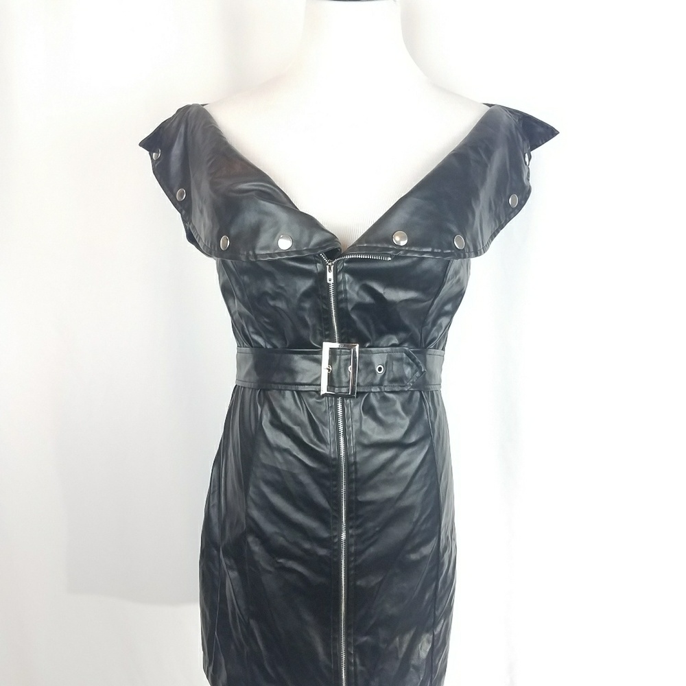 Pretty Little Thing Black Faux Bodycon Dress Sz 12